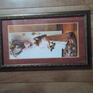 Large picture of a lovely lil girl fixing flowers to make a wreath. It's 40"x 26